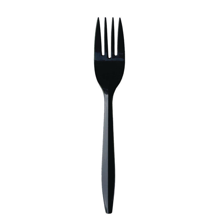 Mediumweight Wrapped Polypropylene Cutlery, Fork, Plastic, Black, 1,000/Carton