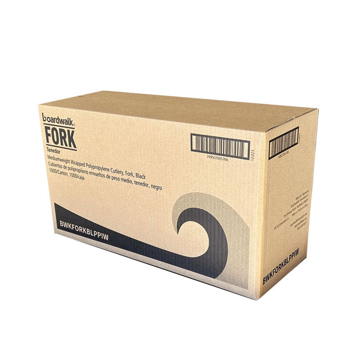 Mediumweight Wrapped Polypropylene Cutlery, Fork, Plastic, Black, 1,000/Carton