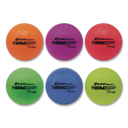 Rhino Skin Thermo Grip Dodgeball Set, 6.3" Diameter, Assorted Colors, 6/Set