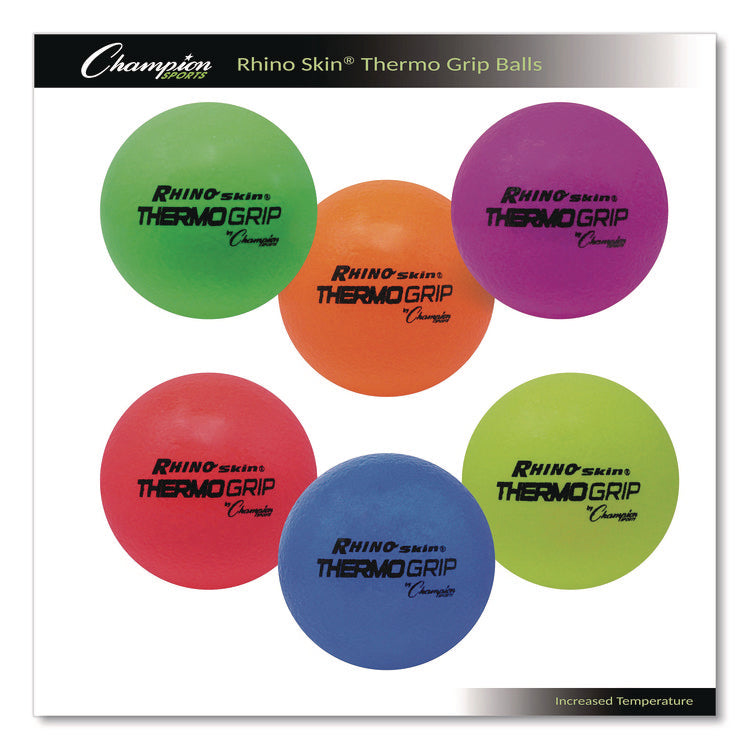 Rhino Skin Thermo Grip Dodgeball Set, 6.3" Diameter, Assorted Colors, 6/Set