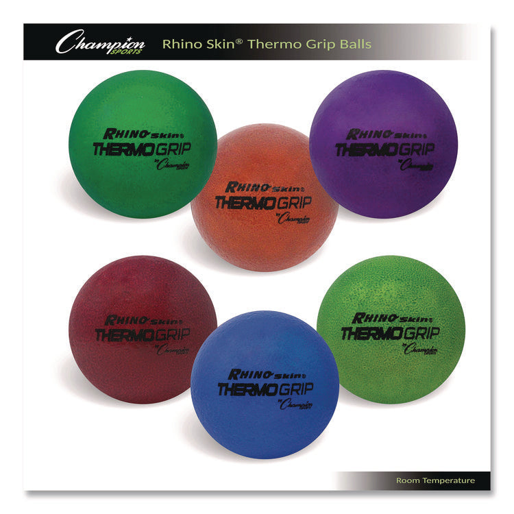 Rhino Skin Thermo Grip Dodgeball Set, 6.3" Diameter, Assorted Colors, 6/Set