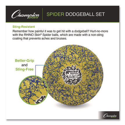 Rhino Skin Spider Dodgeball Set, 6.3" Diameter, Assorted Colors, 6/Set
