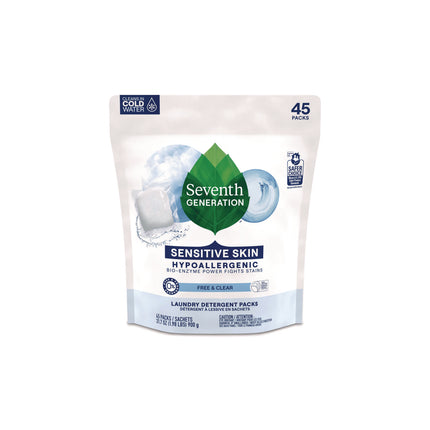 Natural Laundry Detergent Packs, Powder, Unscented, 45 Packets/pack