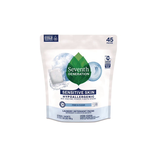 Natural Laundry Detergent Packs, Powder, Unscented, 45 Packets/pack
