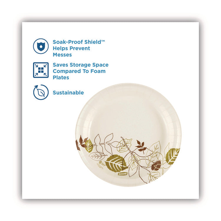 Pathways Soak-Proof Shield Mediumweight Paper Plates, Wisesize, 8.5" Dia, Green/burgundy, 125/pack