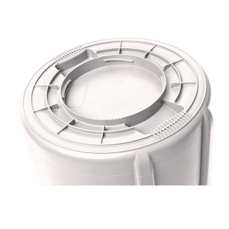 Vented Round Brute Container, 10 gal, Plastic, White