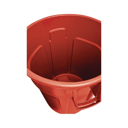 Vented Round Brute Container, 10 gal, Plastic, Red, 6/Carton