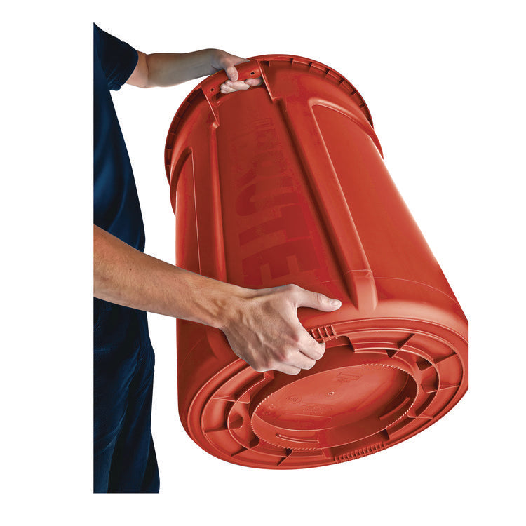 Vented Round Brute Container, 32 gal, Plastic, Red