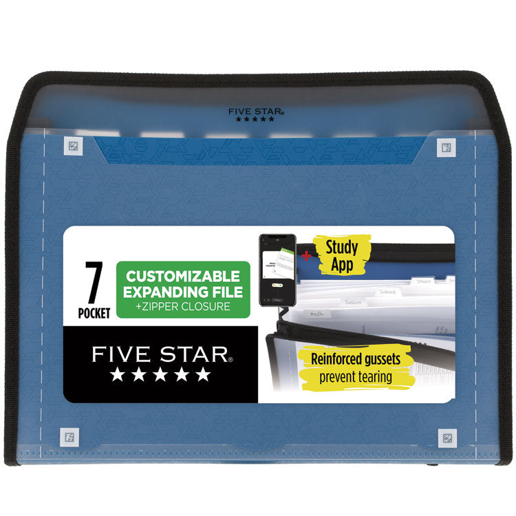 Expanding File, 7.5" Expansion, 7 Sections, Zipper Closure, Letter Size, Randomly Assorted Colors