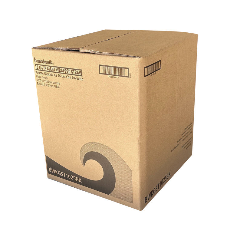 Wrapped Giant Straws, 10.25", Polypropylene, Black, 1,200/Carton