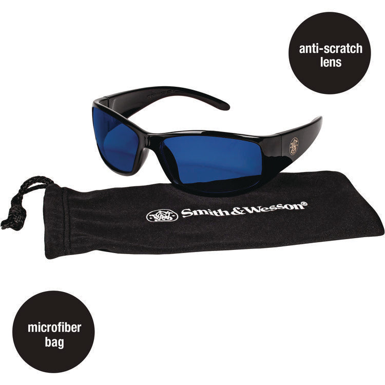 Elite Safety Glasses 3016314, Black Frame, Blue Mirror Polycarbonate Lens, 12/Carton