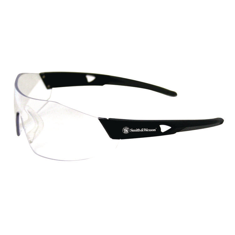 44 Magnum Safety Glasses, Black Frame, Clear Lens, 12/Box