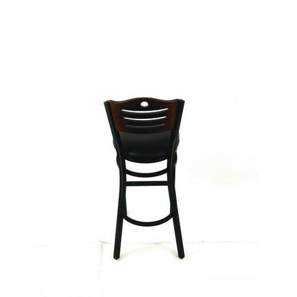 Eagle Series Barstool, Supports Up to 300 lb, 28.5" Seat Height, Black Seat, Dark Walnut Back, Black Base