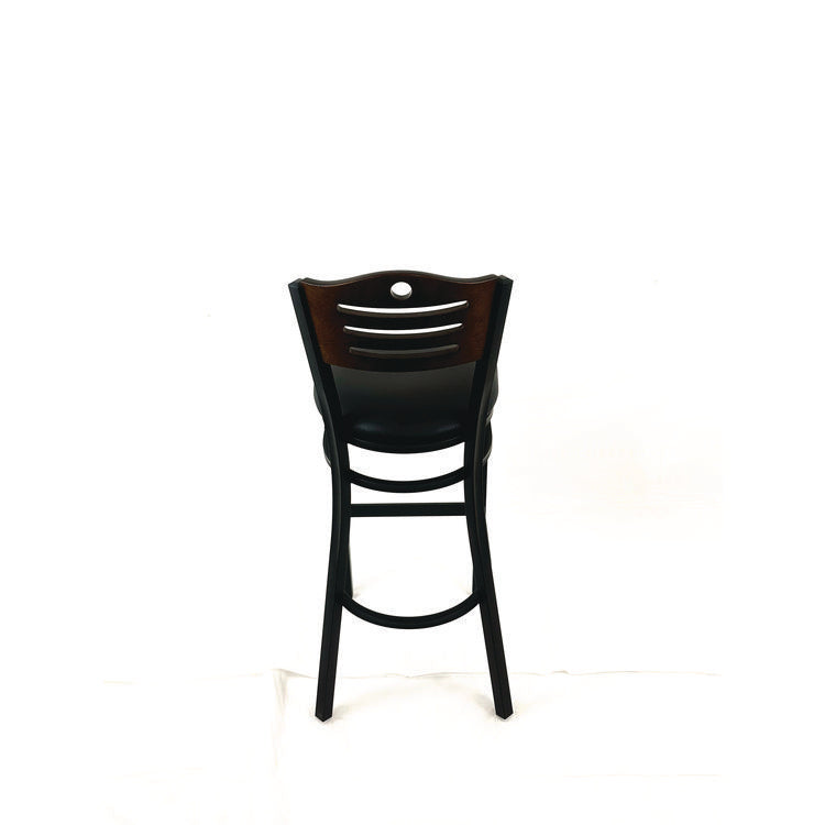 Eagle Series Barstool, Supports Up to 300 lb, 28.5" Seat Height, Black Seat, Dark Walnut Back, Black Base
