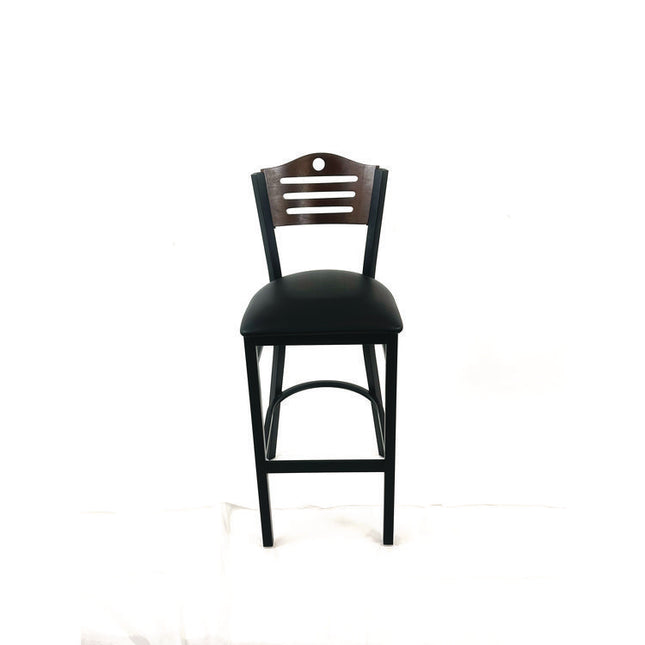 Eagle Series Barstool, Supports Up to 300 lb, 28.5" Seat Height, Black Seat, Dark Walnut Back, Black Base