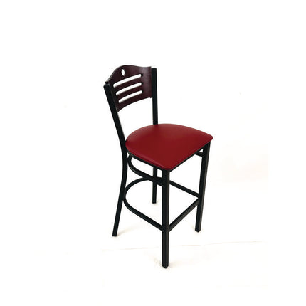 Eagle Series Barstool, Supports Up to 300 lb, 28.5" Seat Height, Burgundy Seat, Dark Mahogany Back, Black Base