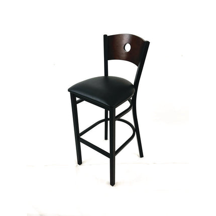 Circle Series Barstool, Supports Up to 300 lb, 28.5" Seat Height, Black Seat, Dark Walnut Back, Black Base