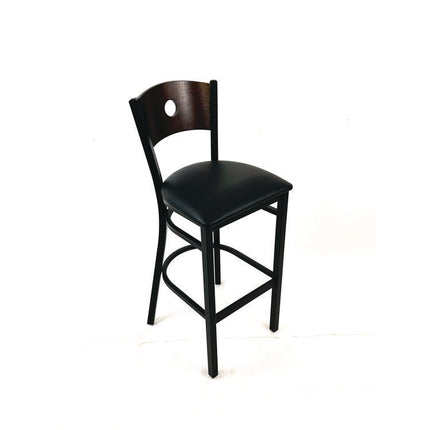 Circle Series Barstool, Supports Up to 300 lb, 28.5" Seat Height, Black Seat, Dark Walnut Back, Black Base