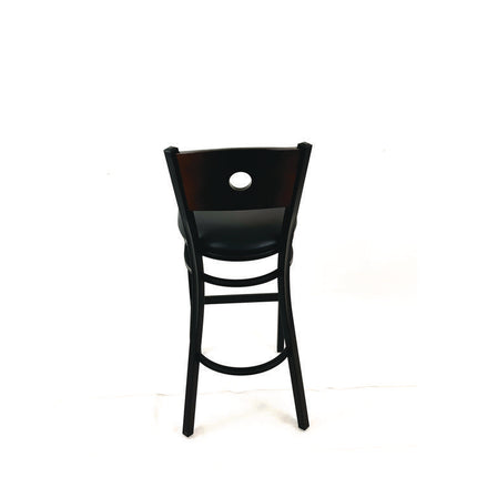 Circle Series Barstool, Supports Up to 300 lb, 28.5" Seat Height, Black Seat, Dark Walnut Back, Black Base