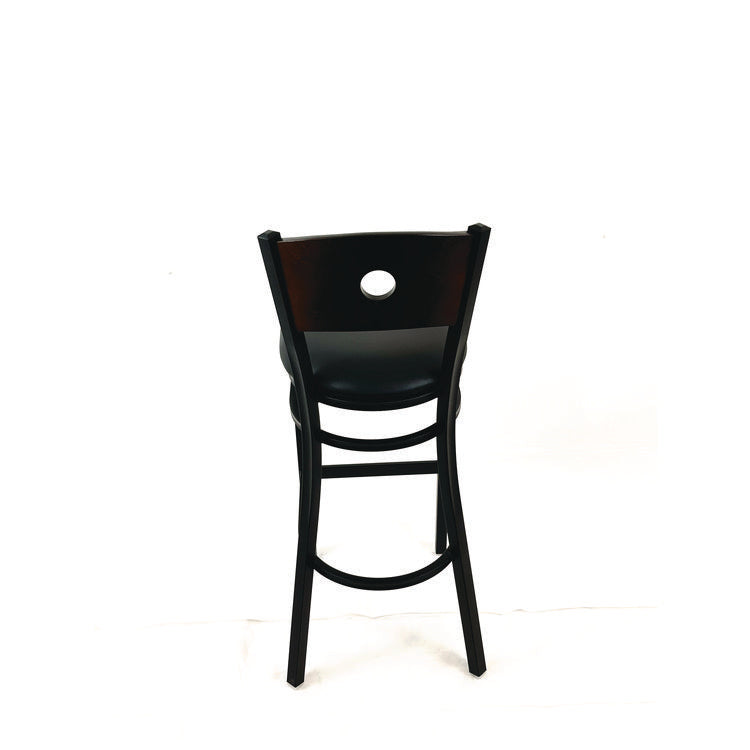 Circle Series Barstool, Supports Up to 300 lb, 28.5" Seat Height, Black Seat, Dark Walnut Back, Black Base