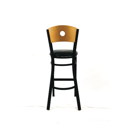 Circle Series Barstool, Supports Up to 300 lb, 28.5" Seat Height, Black Seat, Natural Back, Black Base