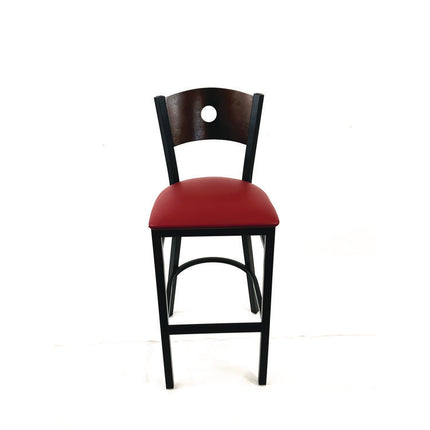 Circle Series Barstool, Supports Up to 300 lb, 28.5" Seat Height, Burgundy Seat, Dark Walnut Back, Black Base
