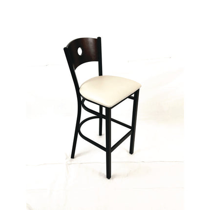 Circle Series Barstool, Supports Up to 300 lb, 28.5" Seat Height, Cream Seat, Dark Walnut Back, Black Base