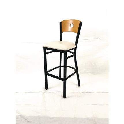 Circle Series Barstool, Supports Up to 300 lb, 28.5" Seat Height, Cream Seat, Natural Back, Black Base