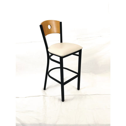 Circle Series Barstool, Supports Up to 300 lb, 28.5" Seat Height, Cream Seat, Natural Back, Black Base