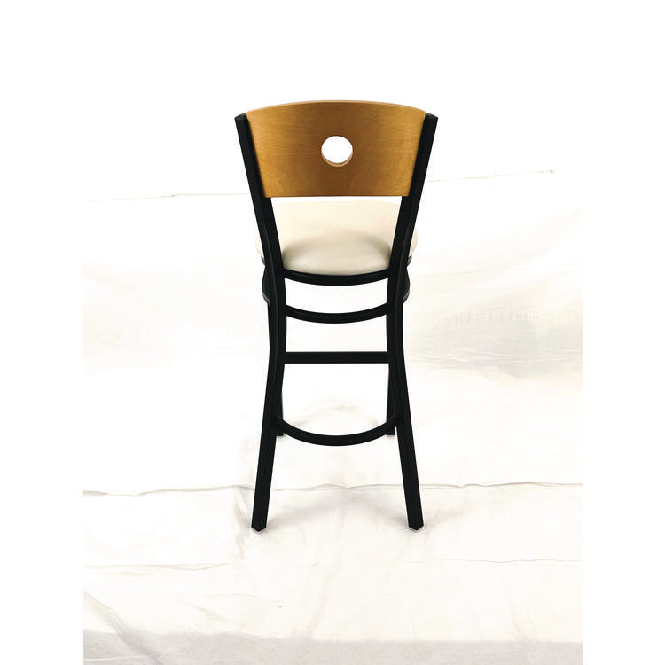 Circle Series Barstool, Supports Up to 300 lb, 28.5" Seat Height, Cream Seat, Natural Back, Black Base