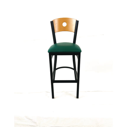 Circle Series Barstool, Supports Up to 300 lb, 28.5" Seat Height, Green Seat, Natural Back, Black Base
