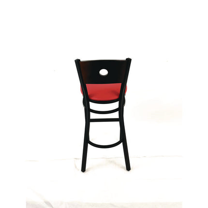 Circle Series Barstool, Supports Up to 300 lb, 28.5" Seat Height, Red Seat, Dark Walnut Back, Black Base