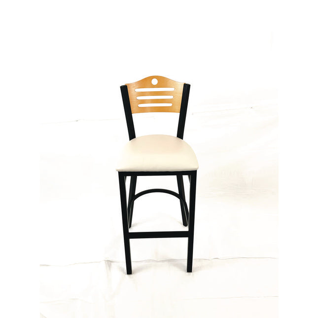 Eagle Series Barstool, Supports Up to 300 lb, 28.5" Seat Height, Cream Seat, Natural Back, Black Base