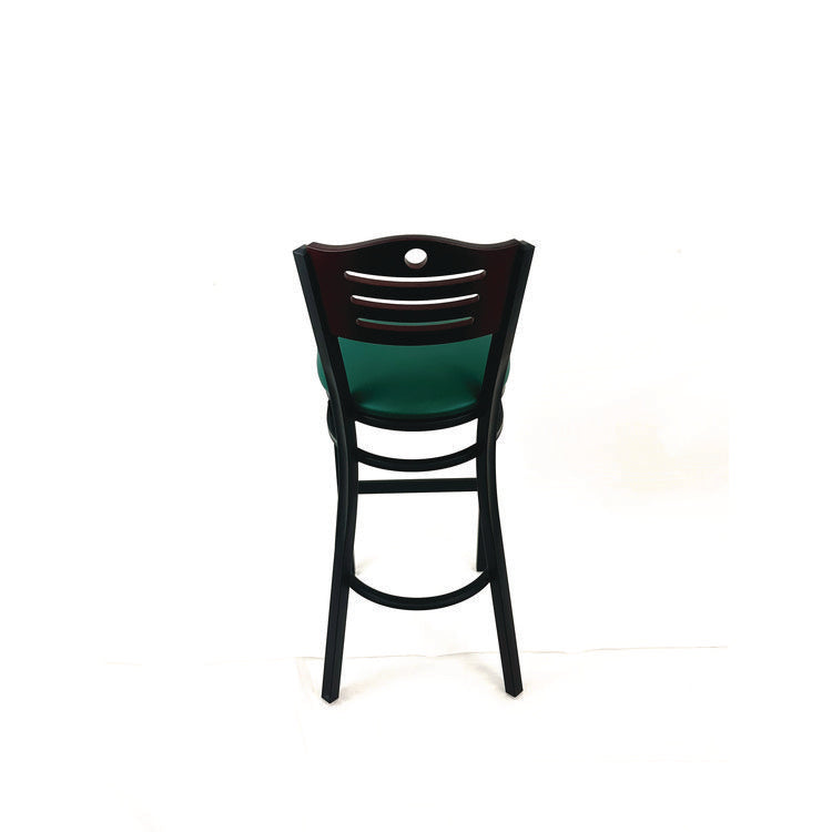 Eagle Series Barstool, Supports Up to 300 lb, 28.5" Seat Height, Green Seat, Dark Mahogany Back, Black Base