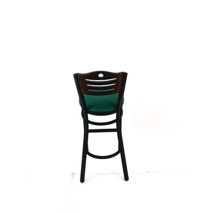 Eagle Series Barstool, Supports Up to 300 lb, 28.5" Seat Height, Green Seat, Dark Walnut Back, Black Base