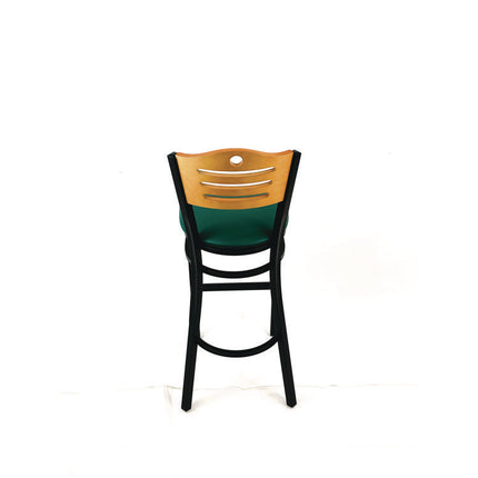 Eagle Series Barstool, Supports Up to 300 lb, 28.5" Seat Height, Green Seat, Natural Back, Black Base