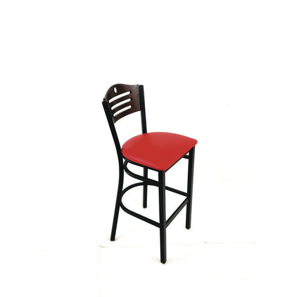 Eagle Series Barstool, Supports Up to 300 lb, 28.5" Seat Height, Red Seat, Dark Walnut Back, Black Base