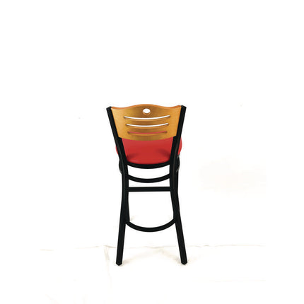 Eagle Series Barstool, Supports Up to 300 lb, 28.5" Seat Height, Red Seat, Natural Back, Black Base