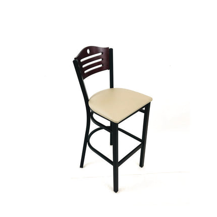 Eagle Series Barstool, Supports Up to 300 lb, 28.5" Seat Height, Taupe Seat, Dark Mahogany Back, Black Base