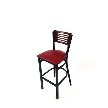 Jones River Series Barstool, Supports Up to 300 lb, 28.5" Seat Height, Burgundy Seat, Dark Mahogany Back, Black Base