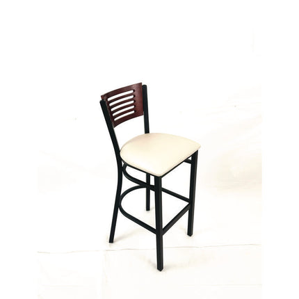 Jones River Series Barstool, Supports Up to 300 lb, 28.5" Seat Height, Cream Seat, Dark Mahogany Back, Black Base