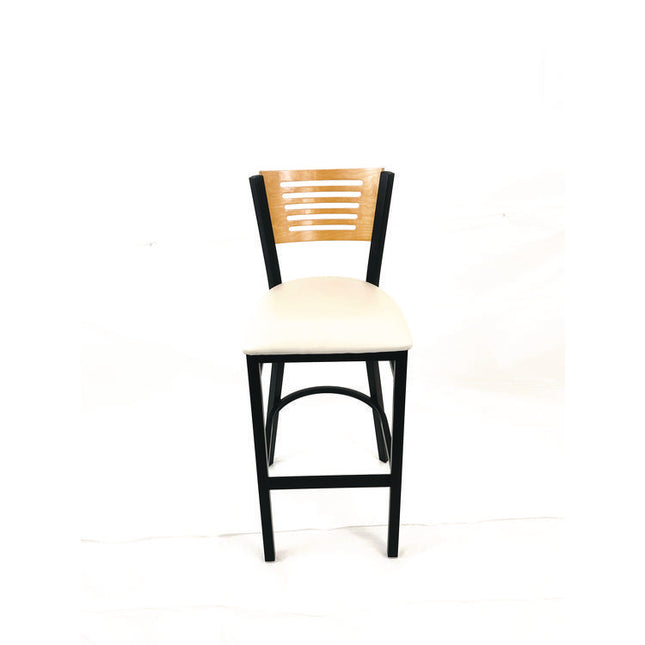 Jones River Series Barstool, Supports Up to 300 lb, 28.5" Seat Height, Cream Seat, Natural Back, Black Base
