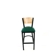Jones River Series Barstool, Supports Up to 300 lb, 28.5" Seat Height, Green Seat, Natural Back, Black Base