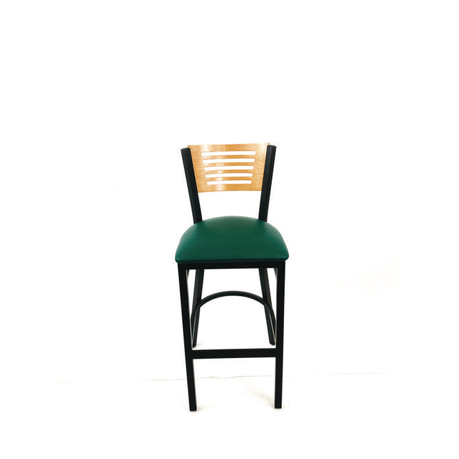 Jones River Series Barstool, Supports Up to 300 lb, 28.5" Seat Height, Green Seat, Natural Back, Black Base