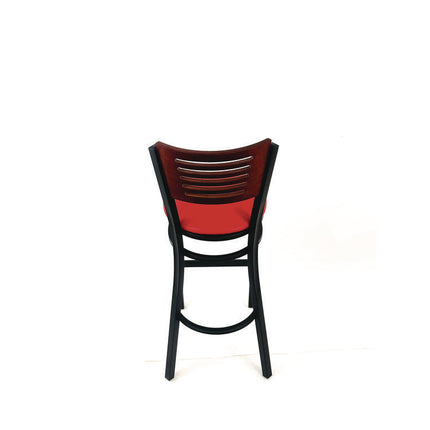 Jones River Series Barstool, Supports Up to 300 lb, 28.5" Seat Height, Red Seat, Dark Mahogany Back, Black Base