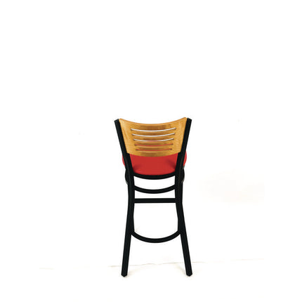 Jones River Series Barstool, Supports Up to 300 lb, 28.5" Seat Height, Red Seat, Natural Back, Black Base