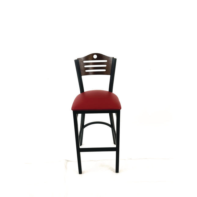 Eagle Series Barstool, Supports Up to 300 lb, 28.5" Seat Height, Burgundy Seat, Dark Walnut Back, Black Base