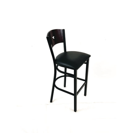 Liberty Series Barstool, Supports Up to 300 lb, 28.5" Seat Height, Black Seat, Dark Mahogany Back, Black Base