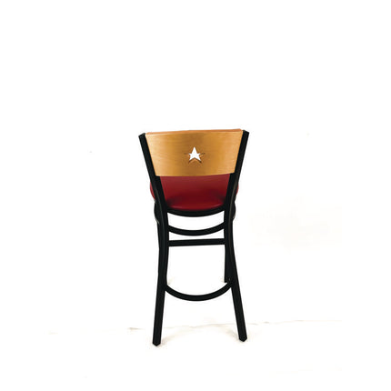 Liberty Series Barstool, Supports Up to 300 lb, 28.5" Seat Height, Burgundy Seat, Natural Back, Black Base
