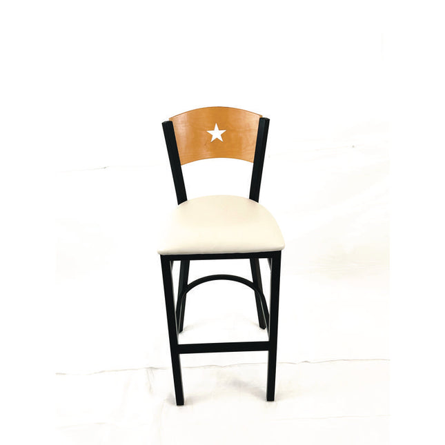 Liberty Series Barstool, Supports Up to 300 lb, 28.5" Seat Height, Cream Seat, Natural Back, Black Base